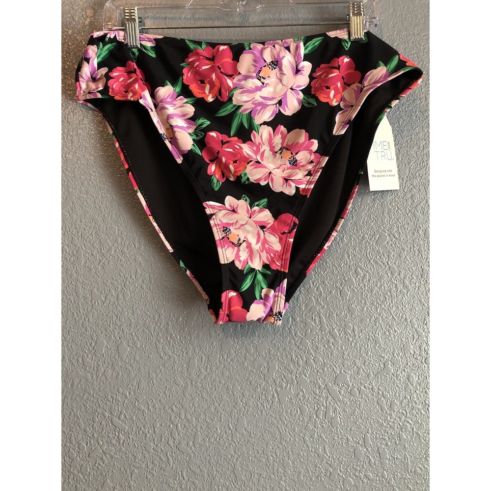 Time & Tru Fashion Swim‎ Bottom XL Garden Bloom Black Floral High Leg/Waist